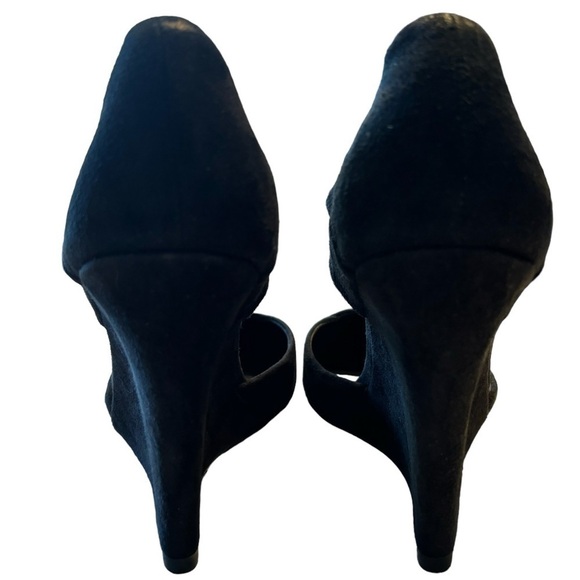 Tory Burch Saray Black Suede Leather Pointed Toe Strapped Wedges Size 7 - Picture 9 of 10